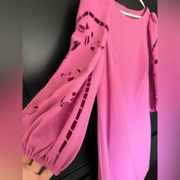 NWT Vince Camuto Pink Eyelet Sleeve Shift Dress Puff Sleeve Mini ~ Size 12 🌺 - Picture 6 of 12